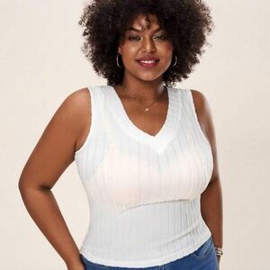 SHEIN LUNE White Velvet V Neck Sleeveless Cami Tank Top Plus Size 1XL New